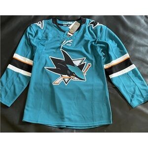 NWT Adidas Sz44 XS San Jose Sharks NHL Home Jersey Teal & Black